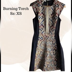 Anthropologie Burning Torch Sz:XS | Embroidered Silk Linen Cap Sleeve Mini Dress
